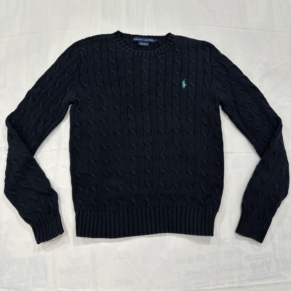 Vintage Y2K Woman's Black Ralph Lauren Cable Knit Sweater retro size Small